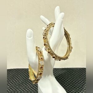 Ornate Gold-Toned Crystal Bangle Bracelet Set (2) - Indian/ Bollywood Style
